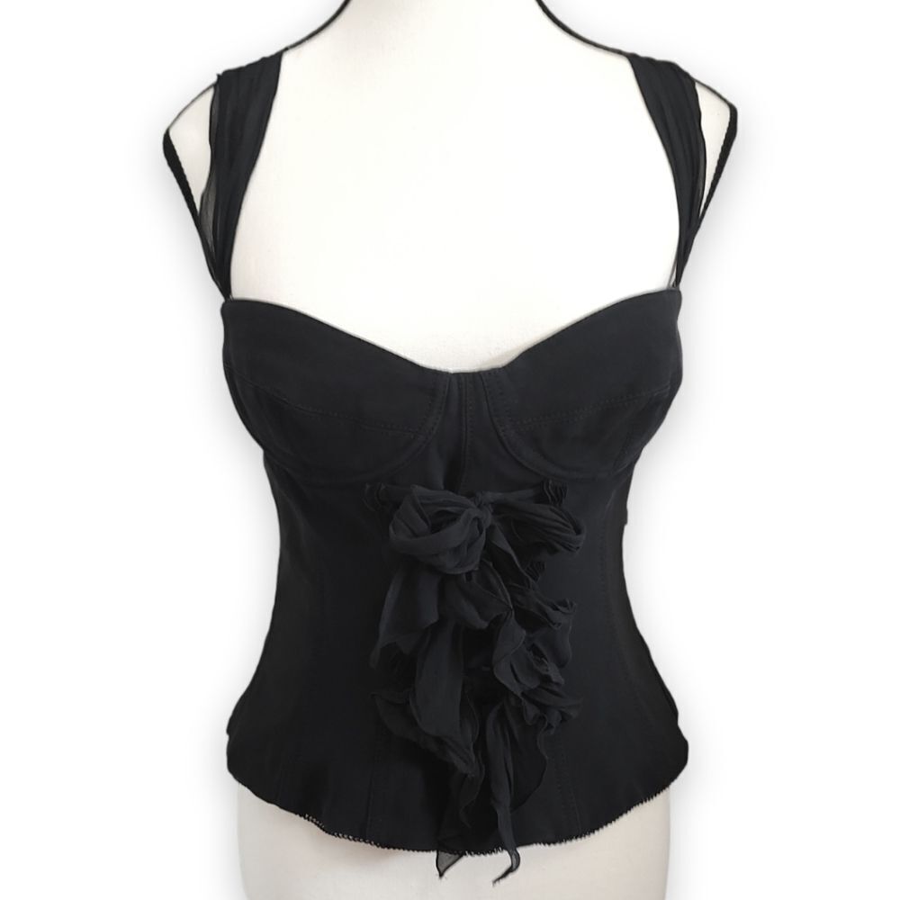 Armani Collezioni Silk Bustier Corset Top Silk Chiffon Bows Straps